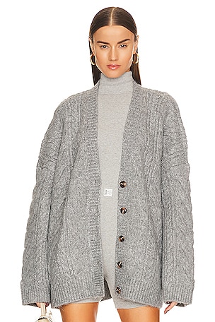 LEO & SAGE Open Cardigan in Silver Boucle | REVOLVE