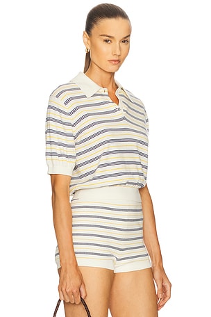 Helsa Inda Knit Polo in Cream,Navy