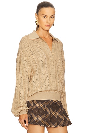 Helsa Addeline Oversized Polo in Tan