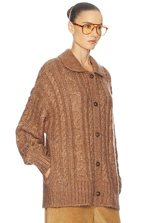 Helsa Jessiah Cable Cardigan in Brown