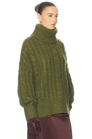 Helsa Claudiya Cable Turtleneck in Green