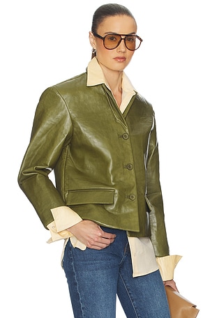 Helsa Puffy Leather Jacket in Green