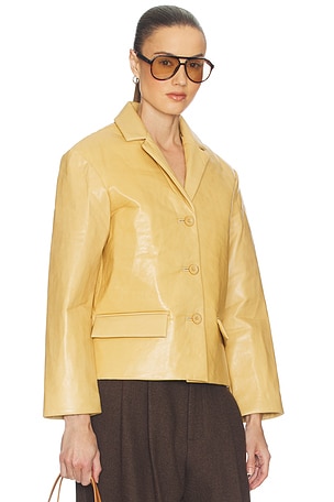 Helsa Puffy Leather Jacket in Mustard