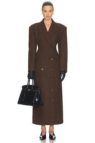 Helsa Italian Wool Blend Extra Long Coat in Chocolate