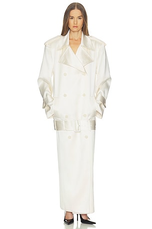 Trench Coat With Low Belt in Double Face Satin Helsa
