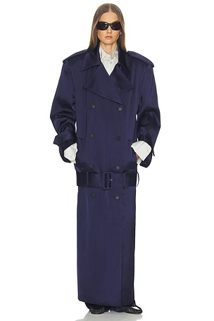 Trench Coat With Low Belt in Double Face Satin Helsa