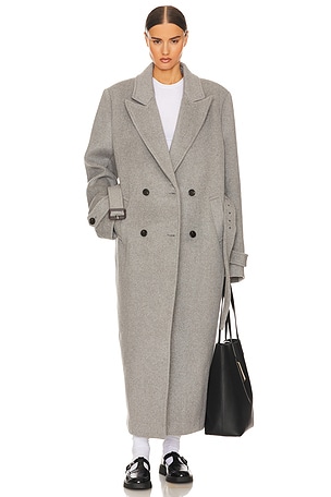 Helsa Bold Shoulder Long Coat in Grey
