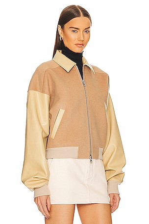 Helsa Faux Leather & Wool Blend Bomber in Tan