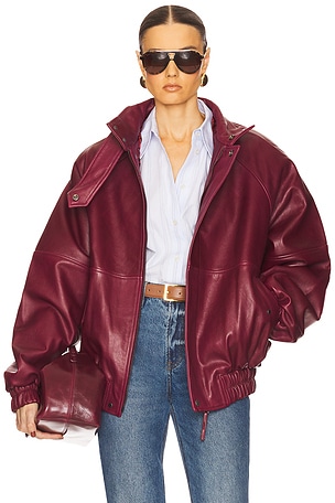 Helsa The Oversized Leather Bomber in Burgundy