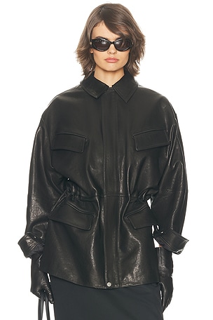 Helsa The Peplum Leather Moto Jacket in Black