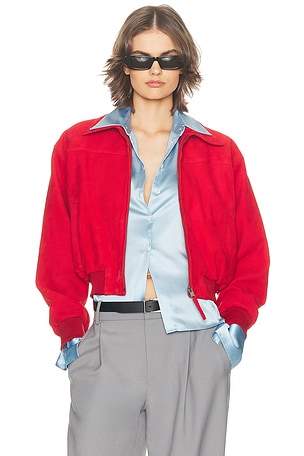 Helsa The Suede Zip Bomber in Red