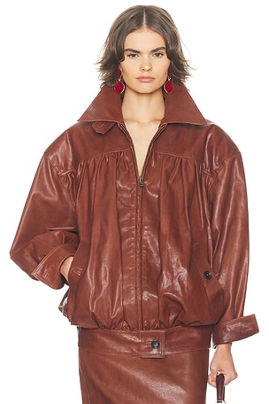 The Shirred Oversized Leather Jacket Helsa