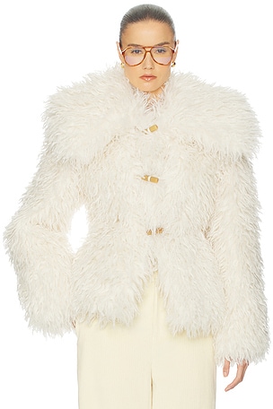 Dramatic Collar Faux Shearling Jacket Helsa