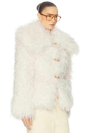 Helsa Dramatic Collar Faux Shearling Jacket in Ivory