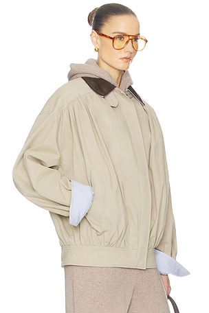 Helsa The Shirred Bomber Jacket With Corduroy Collar in Taupe. Size XXS. Also