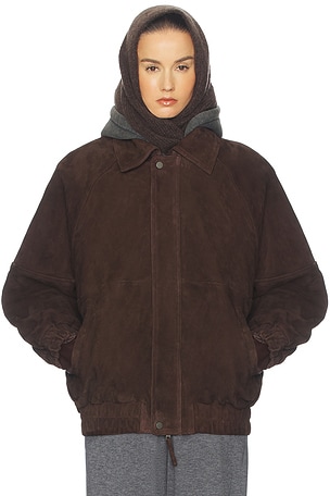 Helsa The Oversized Suede Bomber in Brown