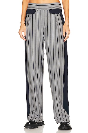 Helsa Colorblock Stripe Suit Trouser in Grey Stripe & Navy