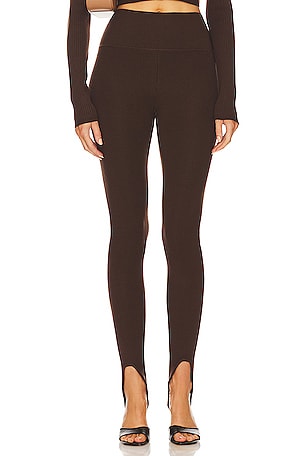 Beyond Yoga Caught in the Midi High Waisted Legging in Clove Brown Heather