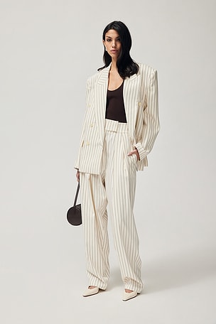 Pinstripe High Waist Pleated Suit Trouser Helsa