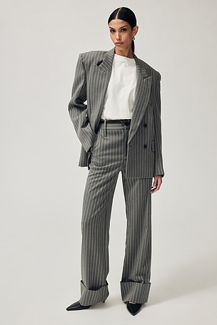 Pinstripe High Waist Cuffed Pants Helsa