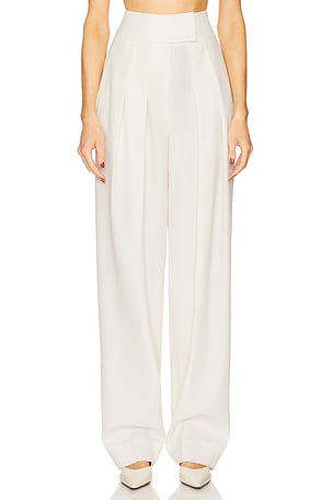 Helsa High Waist Pleated Suit Trouser in Wool in Cream