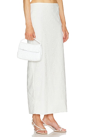 Helsa Eyelet Column Midi Skirt in White