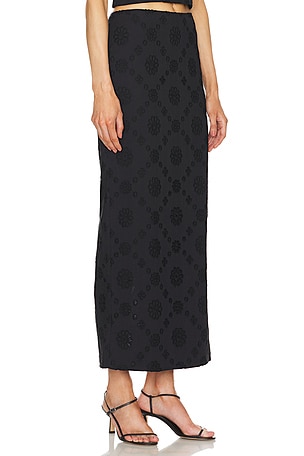 Helsa Eyelet Column Midi Skirt in Black