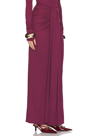 Helsa Matte Jersey Long Wrap Skirt in Wine