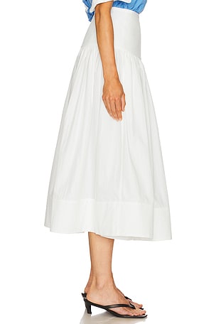 Helsa Midi Wrap Skirt in Tech Poplin in White