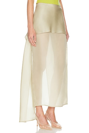 Helsa The Silk Gazar Skirt With Drape in Taupe