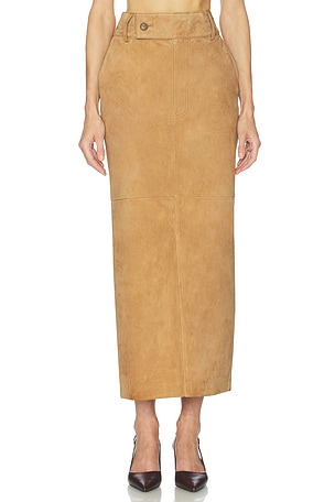 Helsa Suede Column Skirt in Tan