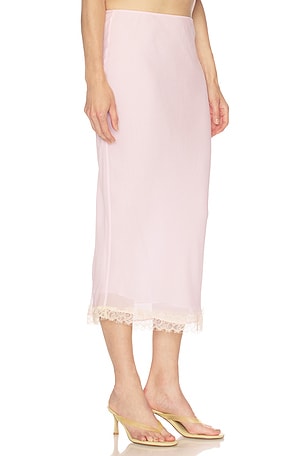 Helsa Viscose Georgette Slip Skirt With Lace in Pink. Size XXS. Also