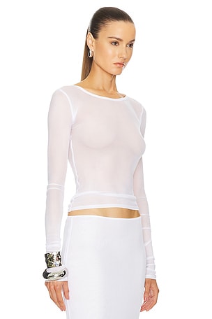 Helsa Mesh Long Sleeve Tee in White