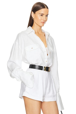 Helsa Washed Linen Shirt in White