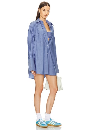 Helsa Pinstripe Poplin Oversized Shirt in Blue