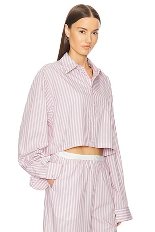 Helsa Wide Stripe Poplin Cropped Shirt in Mauve