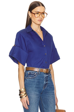 Helsa Bold Shoulder Shirt in Blue