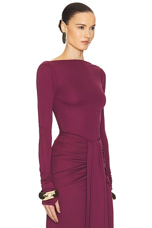 Helsa Matte Jersey Long Sleeve Top in Wine