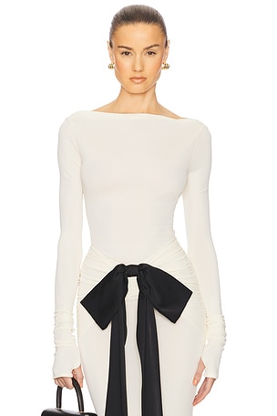 Helsa Matte Jersey Long Sleeve Top in Cream