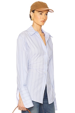 Helsa Helsa camisa stripe poplin lace back en color bebe azul talla XL en Blue Multi Stripe - Baby Blue