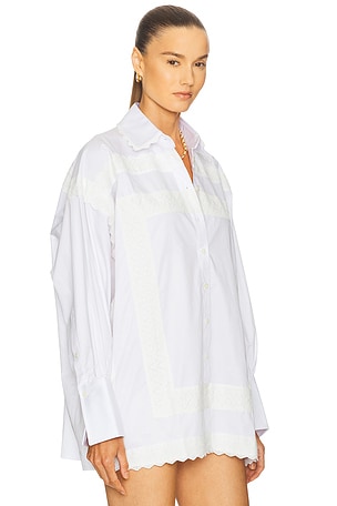Helsa The Summer Overshirt With Vintage Swiss Embroidery in White