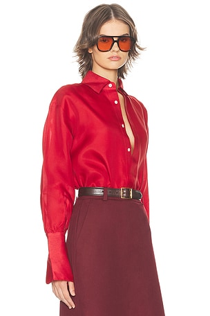 Helsa The Silk Gazar Shirt in Red