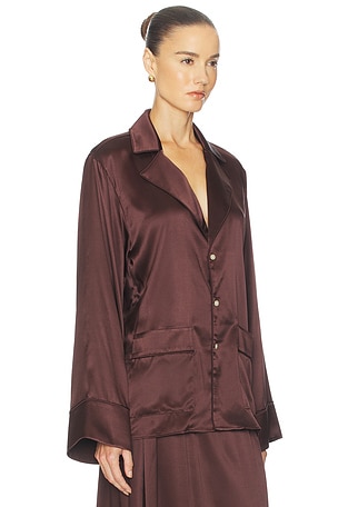 Helsa The Silk Charmeuse Pajama Shirt in Brown