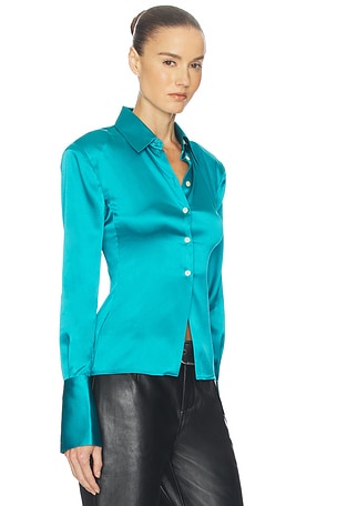 Helsa The Silk Charmeuse Shirt in Blue. Size XXS. Also