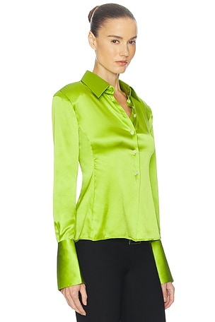 Helsa The Silk Charmeuse Shirt in Green. Size XXS. Also