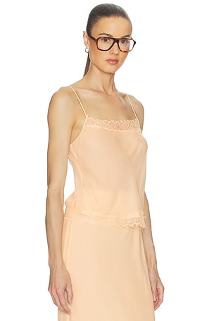 Helsa Viscose Satin Cami With Lace in Beige