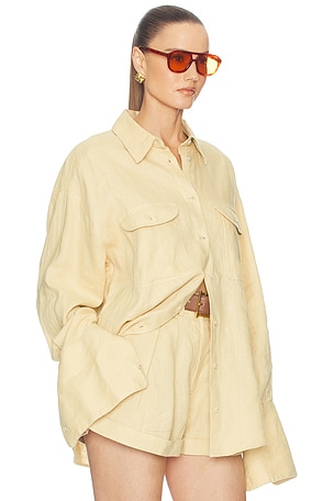 Helsa Washed Linen Shirt in Beige
