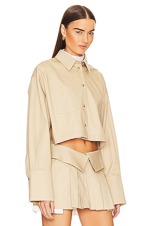 Helsa Chino Cropped Shirt in Tan