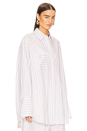 Helsa Cotton Poplin Stripe Oversized Shirt in Beige