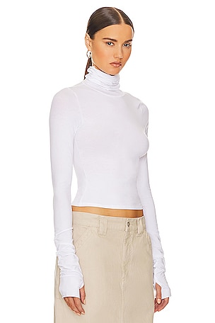 Helsa Long Sleeve Turtleneck in 2nd Skin Jersey in White